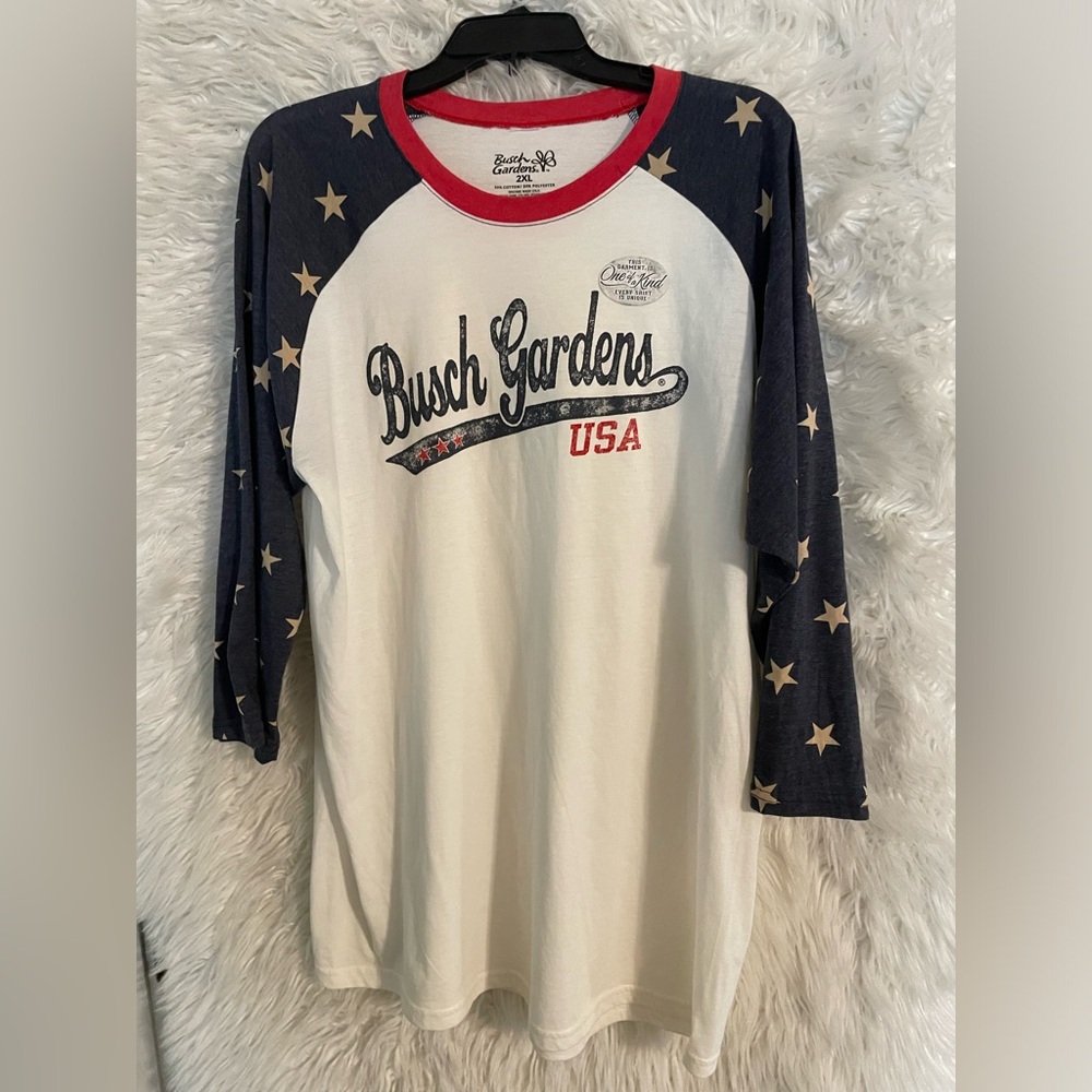 Busch Gardens NWT America Raglan Long Sleeve Men’s T-Shirt. Size 2XL